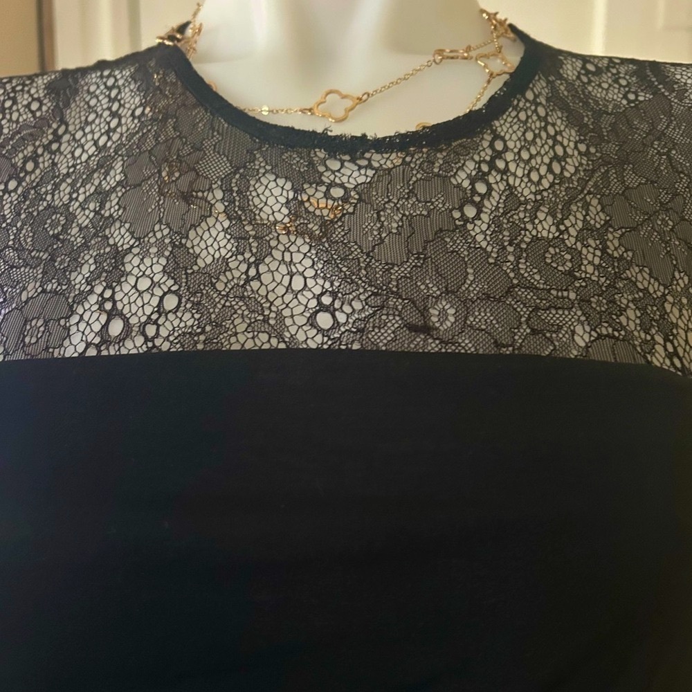 IRO Black Mini Dress Size Medium Crew Neck Cap Sleeve Lace Trim - Picture 11 of 16